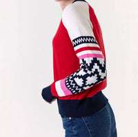 Wispr Geo Sleeve Crew Sweater in tomato - women's sweater - detail view