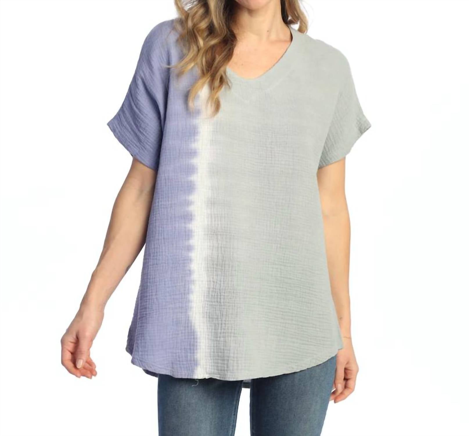 Jess & Jane Block Mineral Washed Gauze Short Sleeve Top in ombre - women's t-shirt