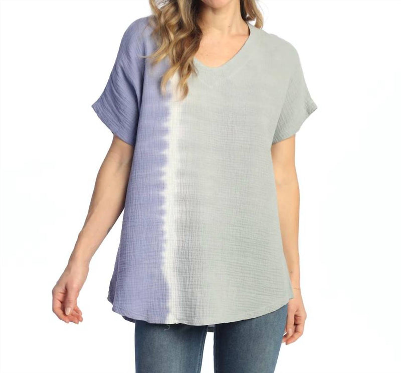 Jess & Jane Block Mineral Washed Gauze Short Sleeve Top in ombre - women's t-shirt