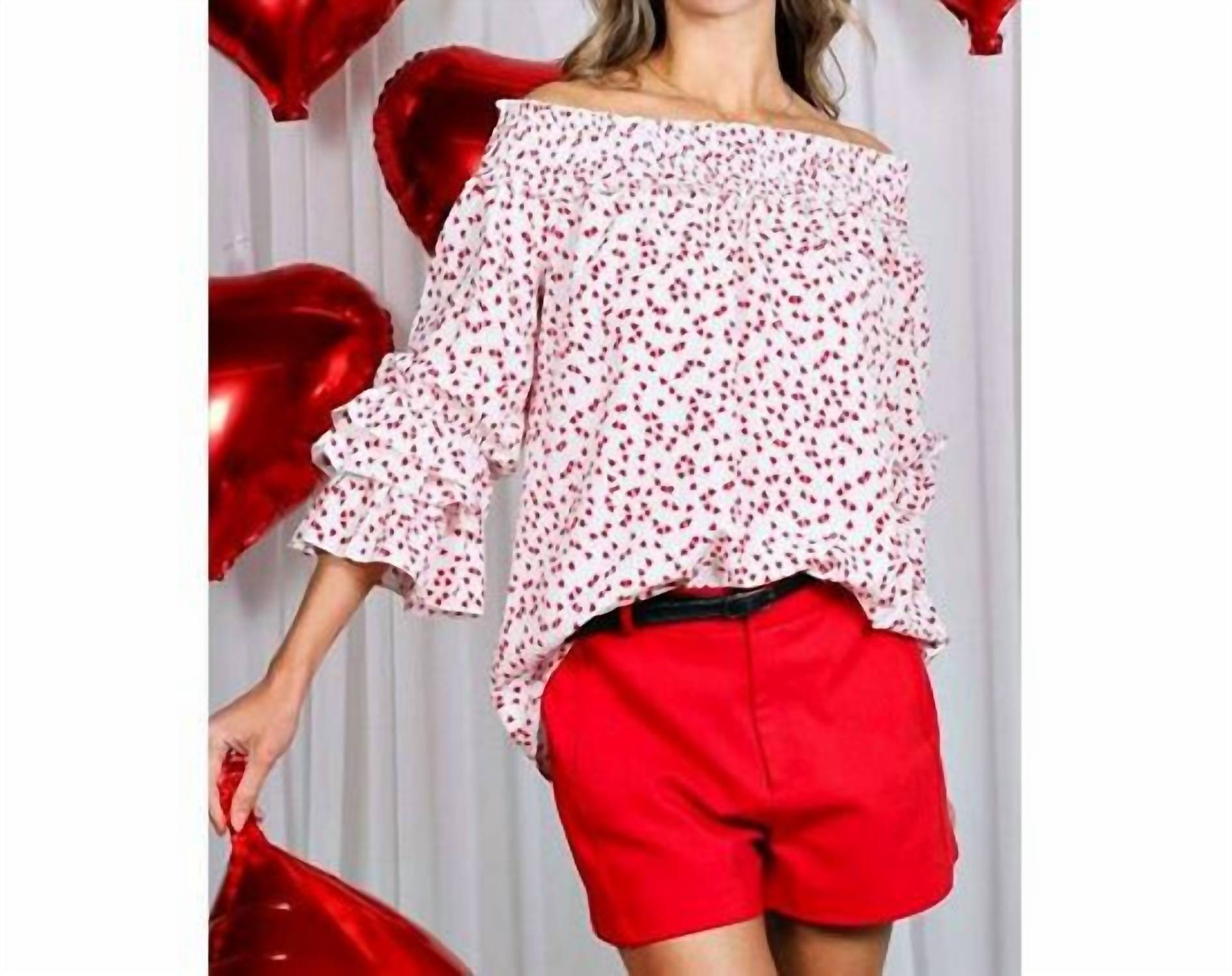 Vine & Love - Smocked Off-shoulder Ruffle Sleeve Blouse