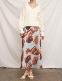 EN CREME Abstract Satin Maxi Skirt in blue - women's skirt