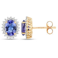 Diana M Jewels Women's Oval Natural Tanzanite Stud Earrings (1.71 Ct) - Classic in 14k yellow gold - women's jewelry - detail view