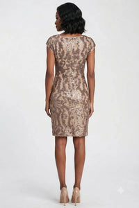Sue Wong - Women's Cap Sleeve Sequined Sheath Dress