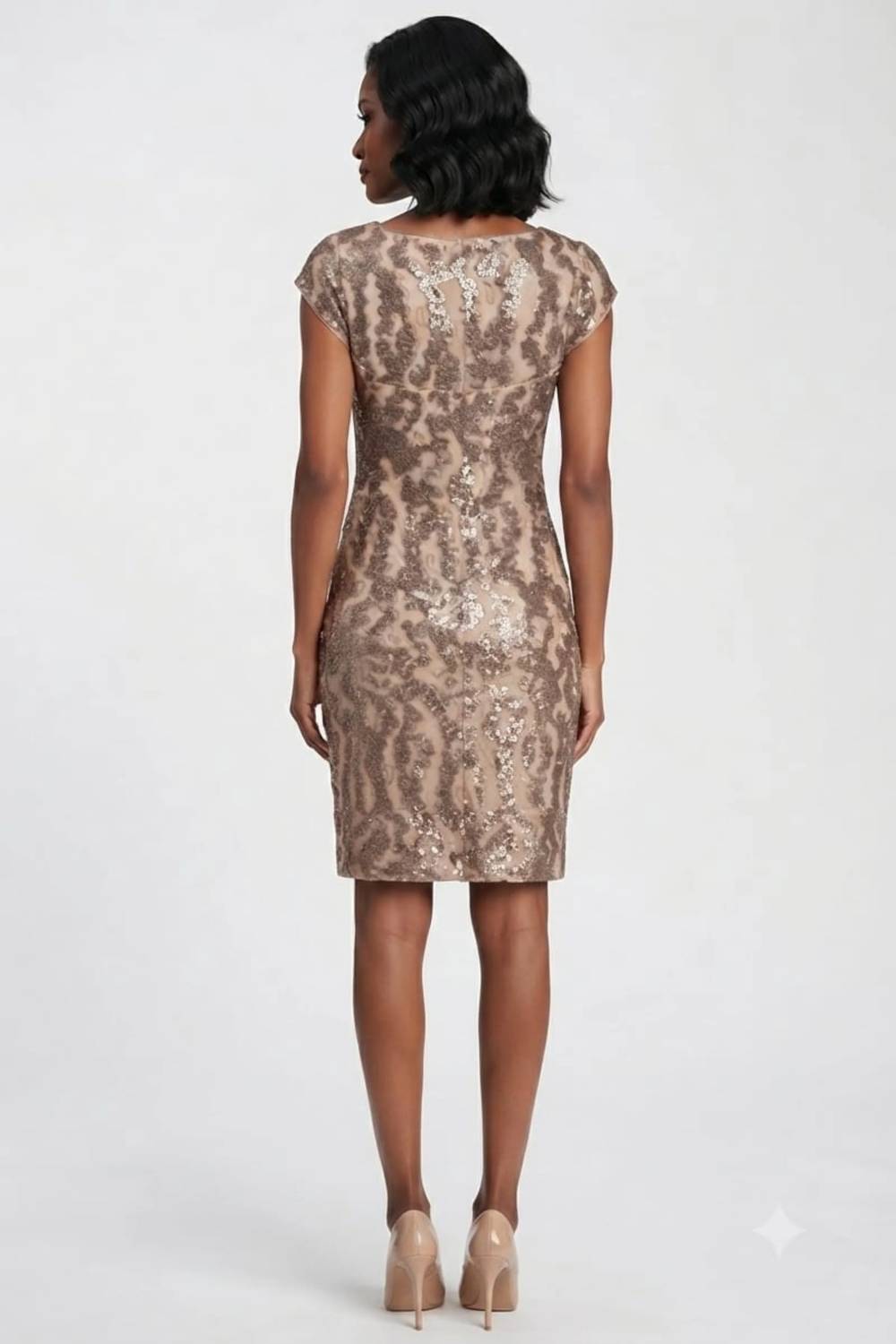 Sue Wong - Women's Cap Sleeve Sequined Sheath Dress