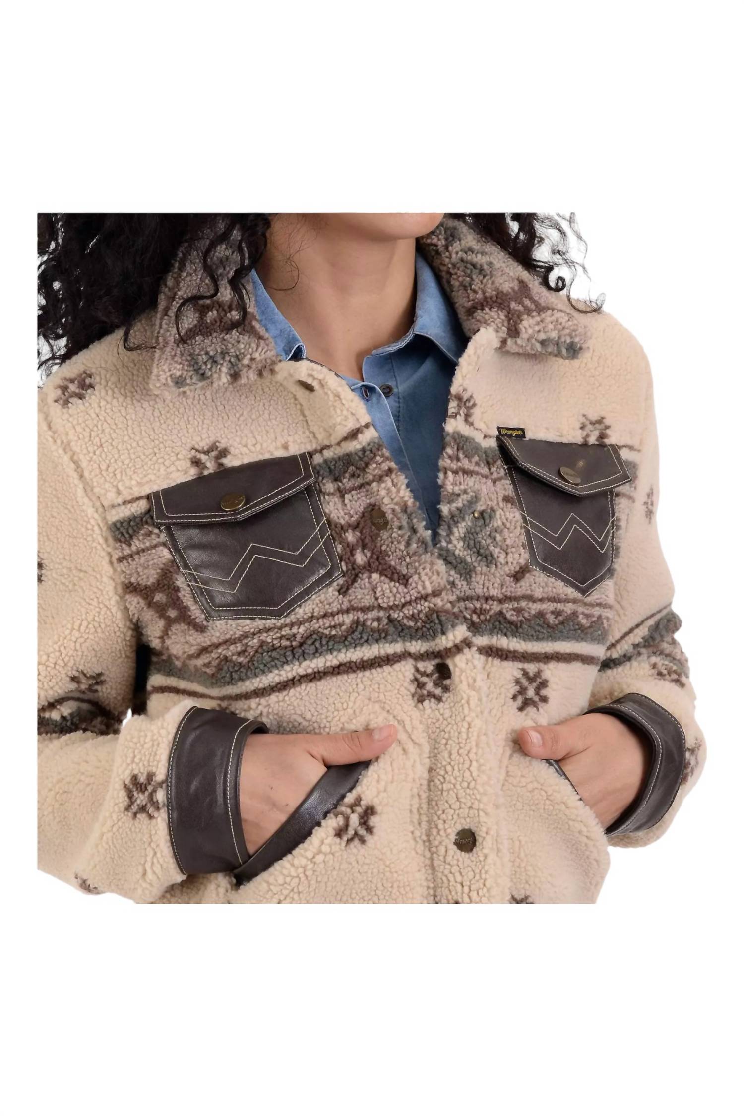 Wrangler - Print Crop Faux-Shearling Jacket