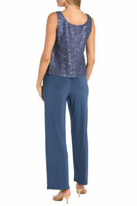 R&M Richards - Metallic Lace Tank Top And Pant Set With Sheer Lace Jacket