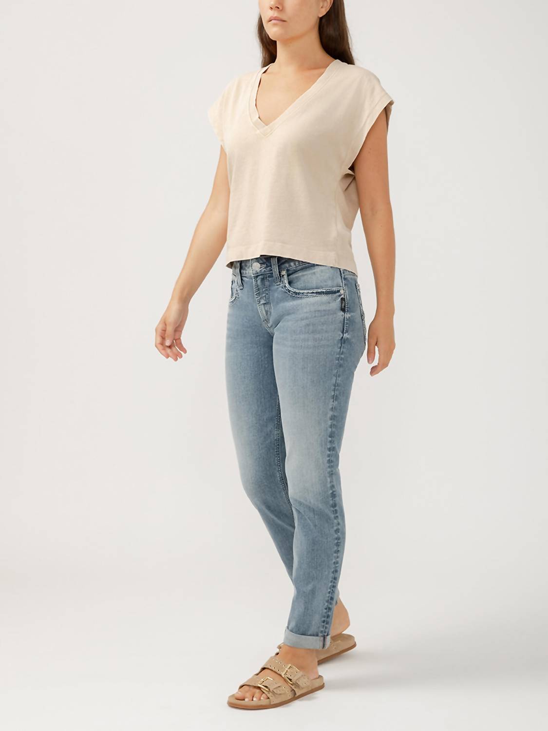 Silver Jeans Co Boyfriend Mid Rise Jean in indigo - women's jeans - detail view