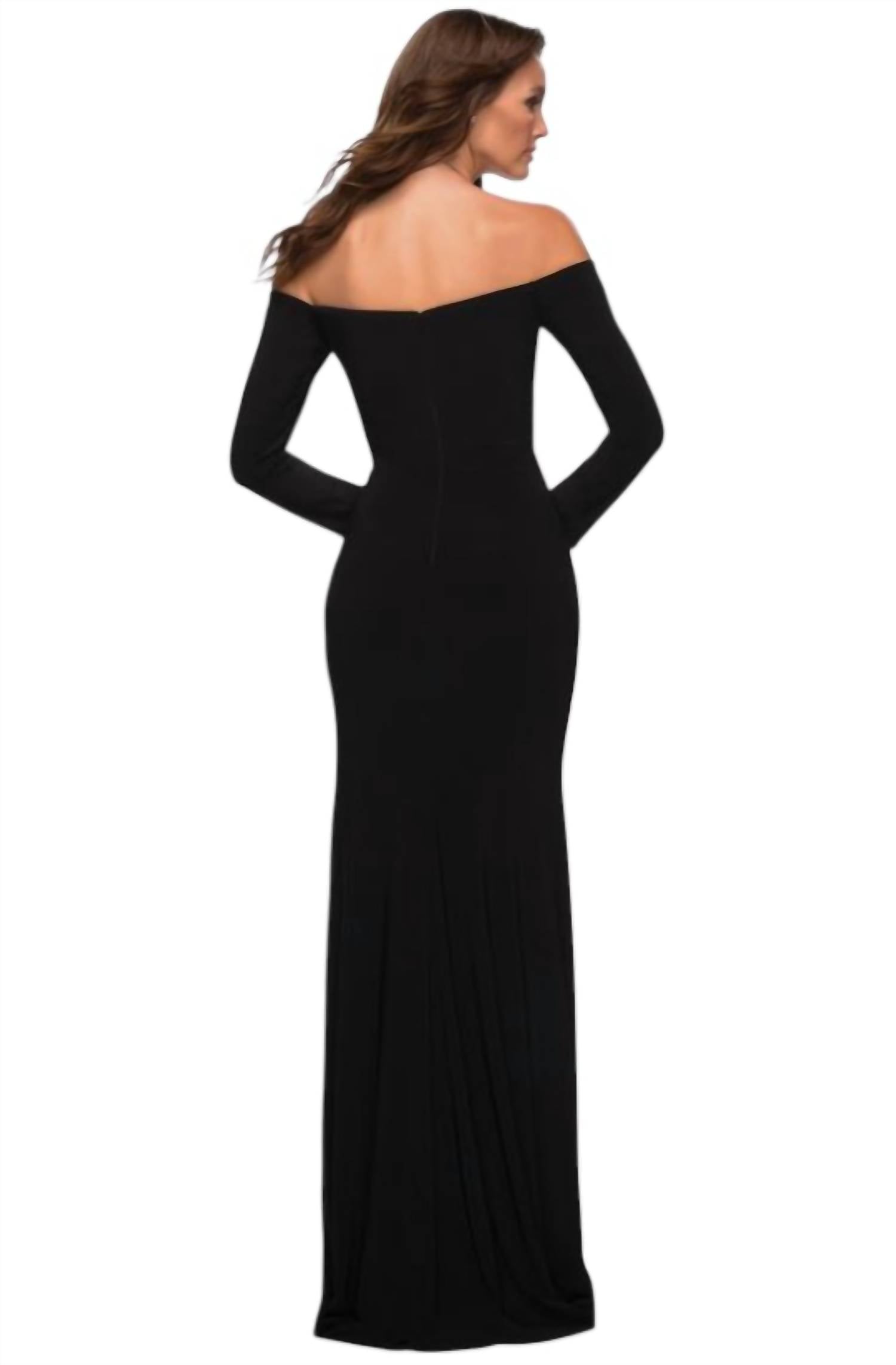 La Femme - Long Sleeve Off Shoulder Maxi Dress