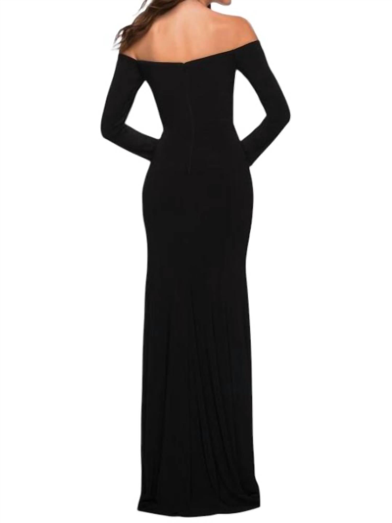 La Femme - Long Sleeve Off Shoulder Maxi Dress