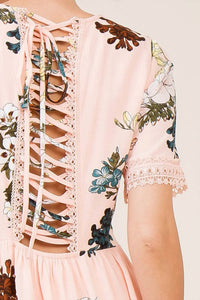 Entro - Lace Up Floral Mini Dress