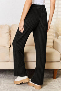 Basic Bae - Full Size Ribbed Drawstring Hooded Top And Straight Pants Set