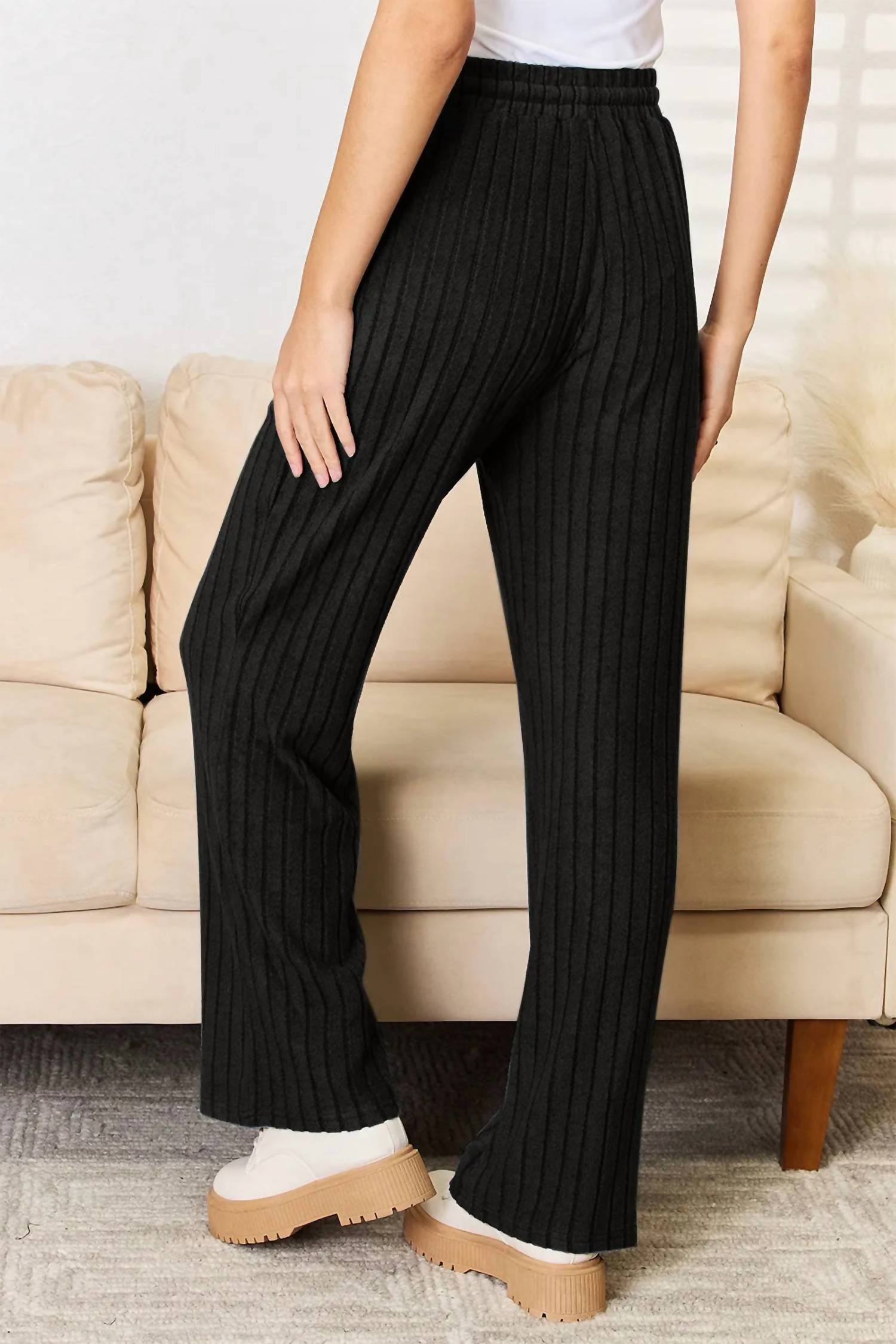 Basic Bae - Full Size Ribbed Drawstring Hooded Top And Straight Pants Set