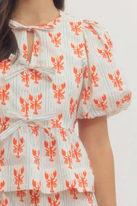 Entro - Lobster Bow Puff Sleeved Top