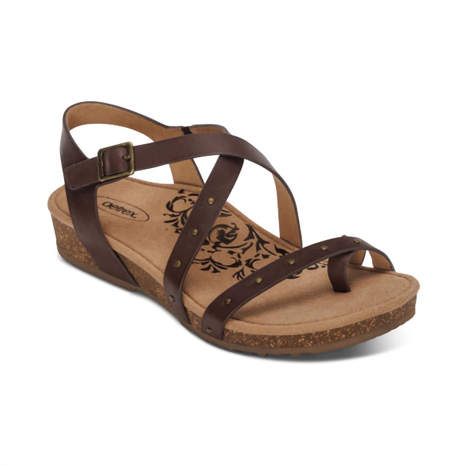 Aetrex Women's Lauren Quarter Strap Sandal in coffee - women's sandal