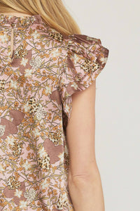 Entro - Floral & Leopard Ruffle Top