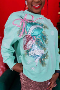 Brianna Cannon Vintage Ornaments Sweatshirt in mint green - women's top - detail view