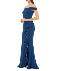 Carmen Marc Valvo - Off The Shoulder Ruffle Gown