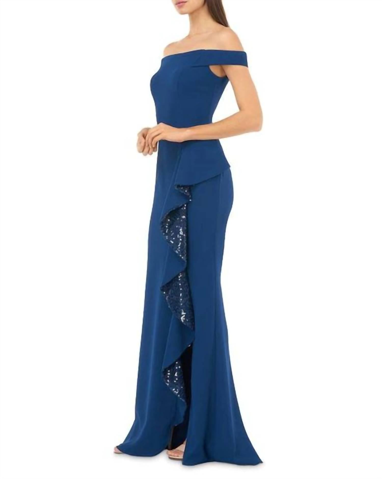 Carmen Marc Valvo - Off The Shoulder Ruffle Gown