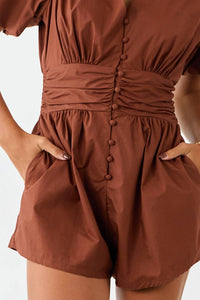 Day + Moon - Ruched Puff Sleeve Romper