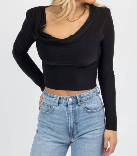COWL NECK LONG SLEEVE CROP TOP