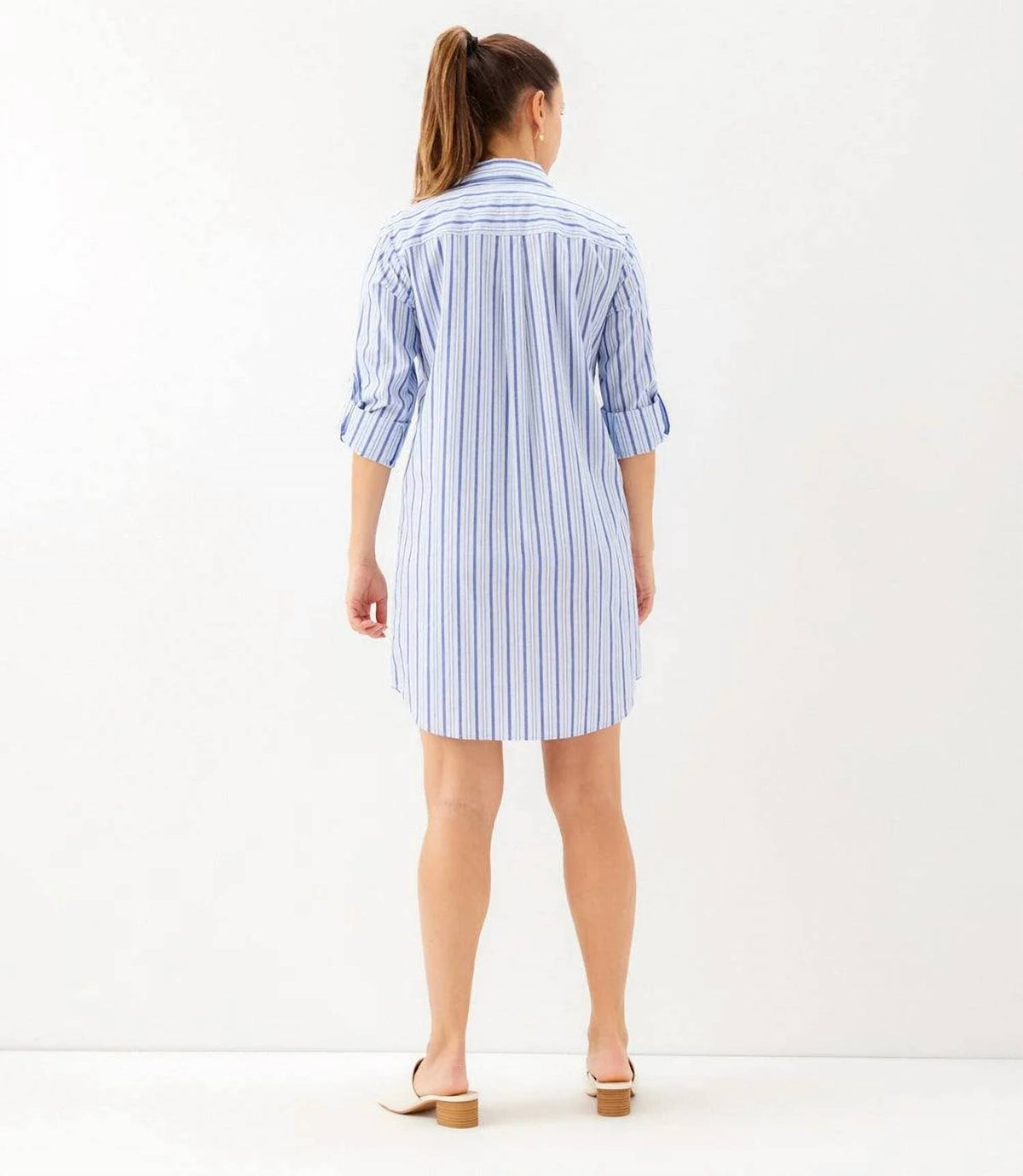 Karen Kane - Stripe Roll Tab Shirt Dress