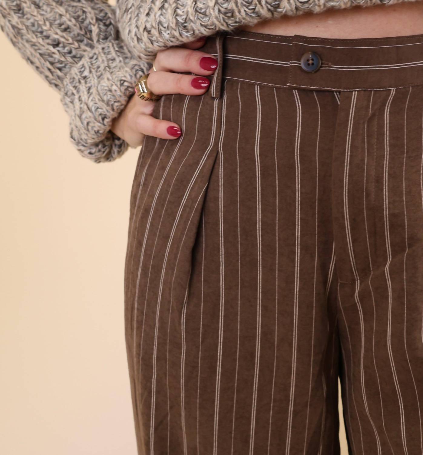 Z Supply Alma Pinstripe Wide Leg Pant in chocolate cherry 1 - women's pants - alternate view