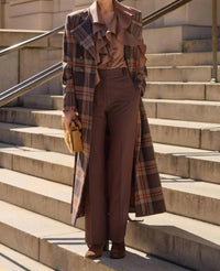 Diomi - Plaid Coat With Scarf