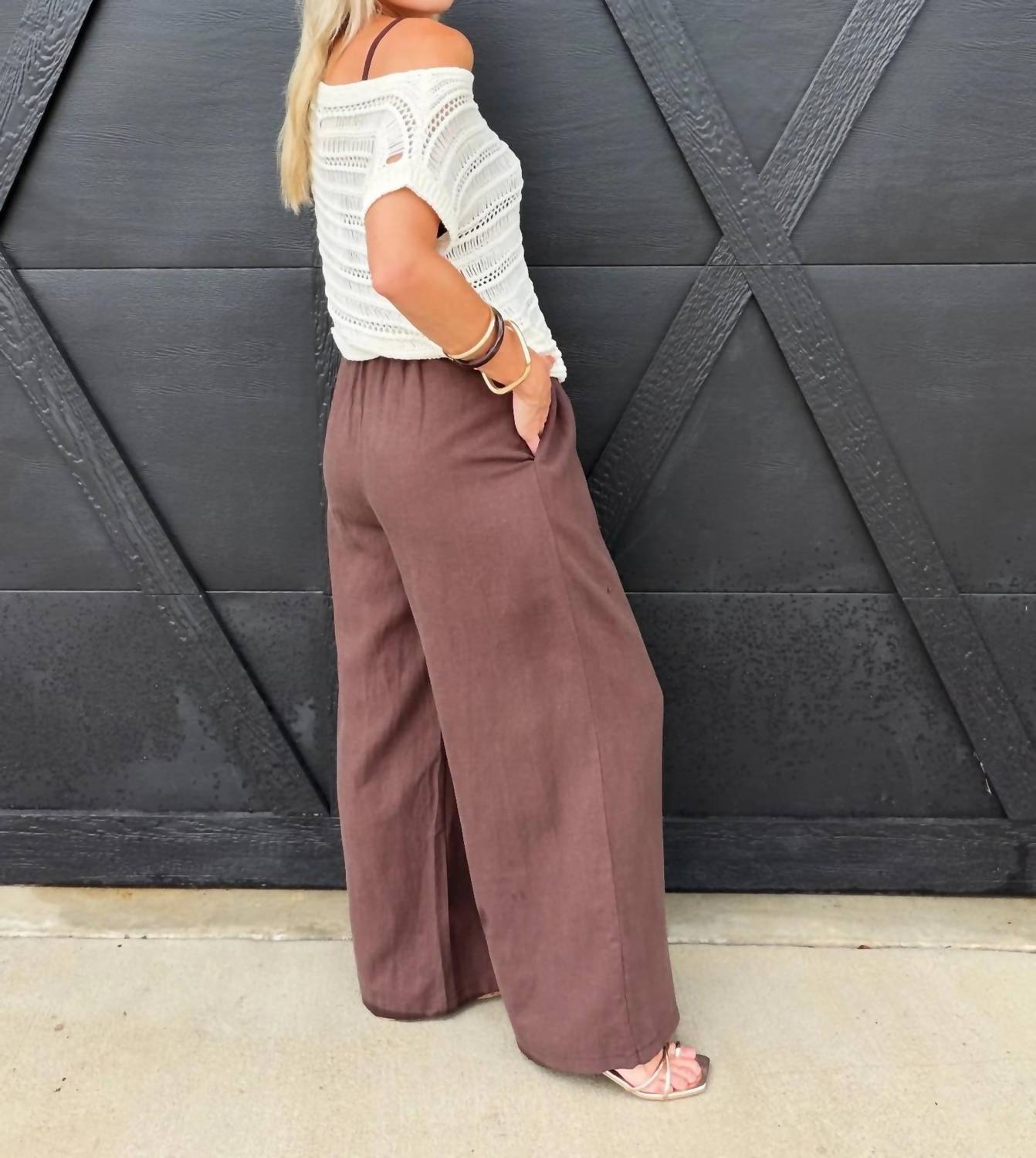 Mustard Seed - Women's Gathered Drawstring Wide Leg Trouser