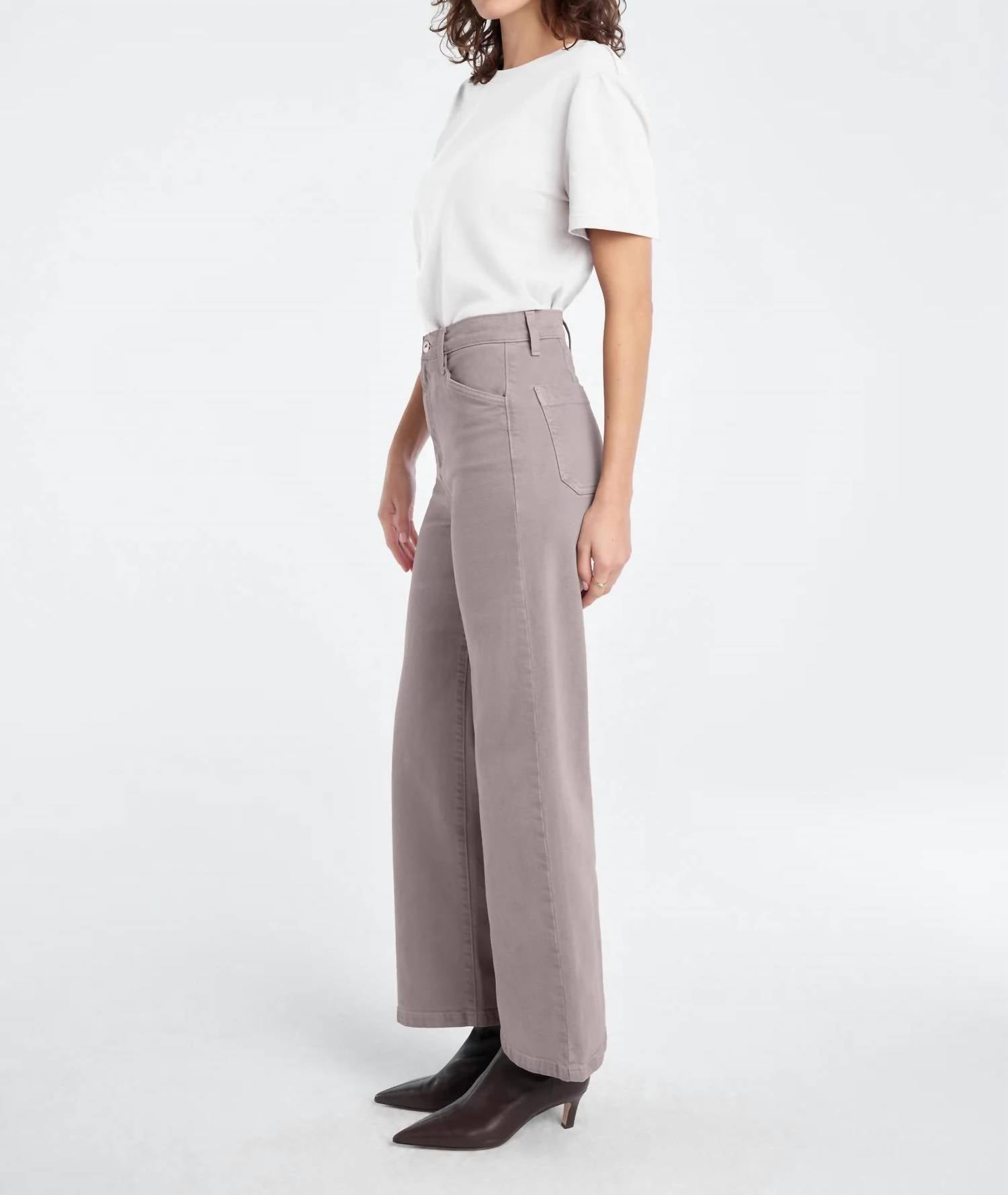 Favorite Daughter The Mischa Super High Rise Wide Leg Ankle Jeans in soft taupe - women's jeans - detail view