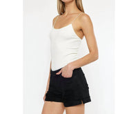 KanCan Denim Mid Rise With Rigid Ends Short in black - women's shorts - view 4
