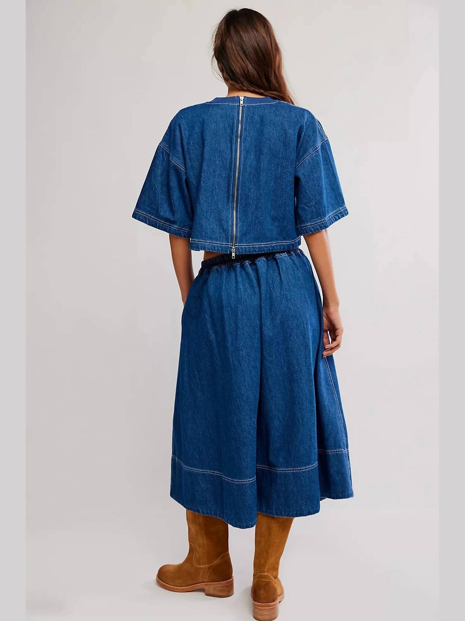 Free People Westley Denim Skirt Set in deep sea wash - women's skirt - alternate view