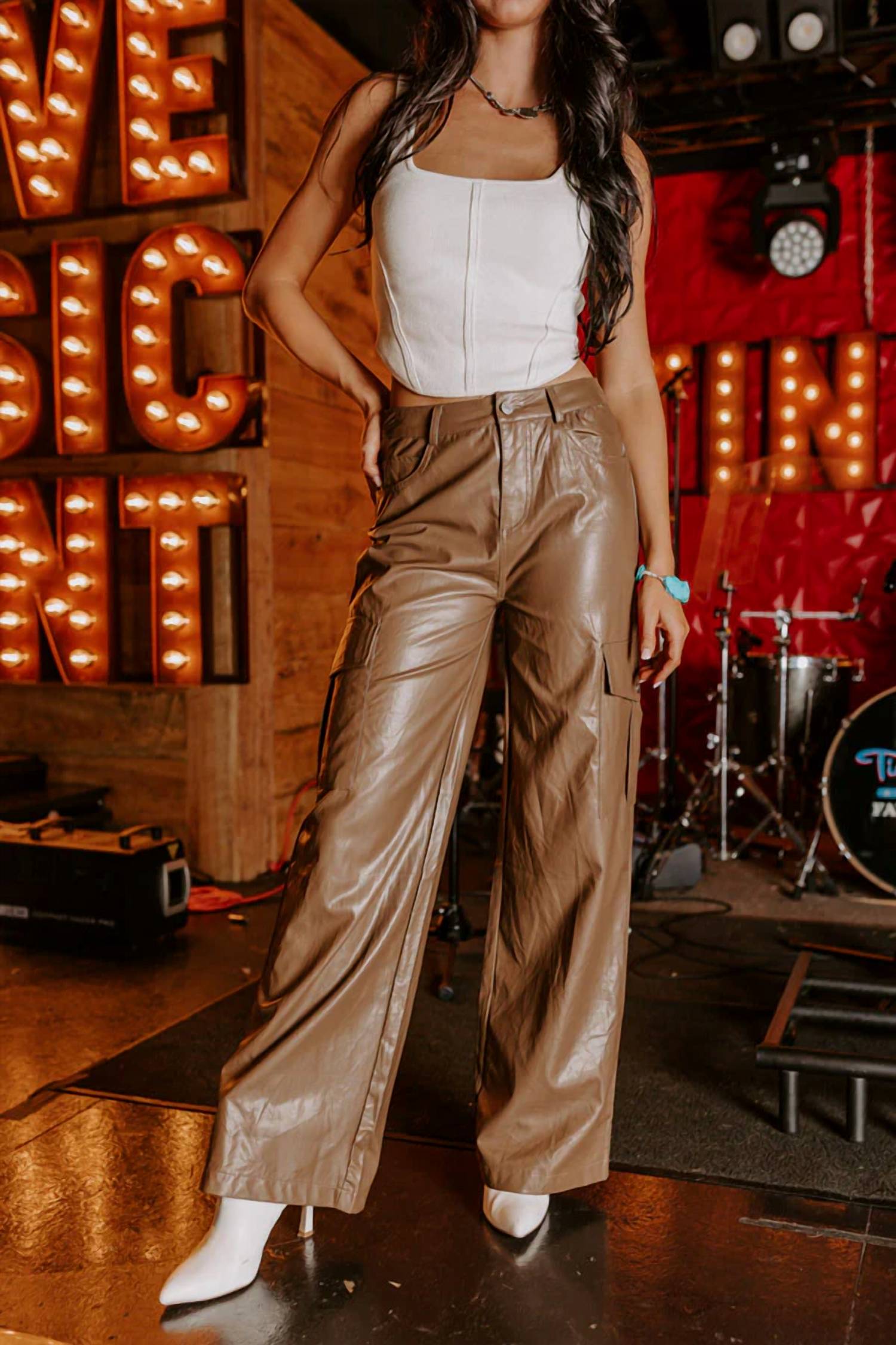 Entro - Jamilet Faux Leather Cargo Pants