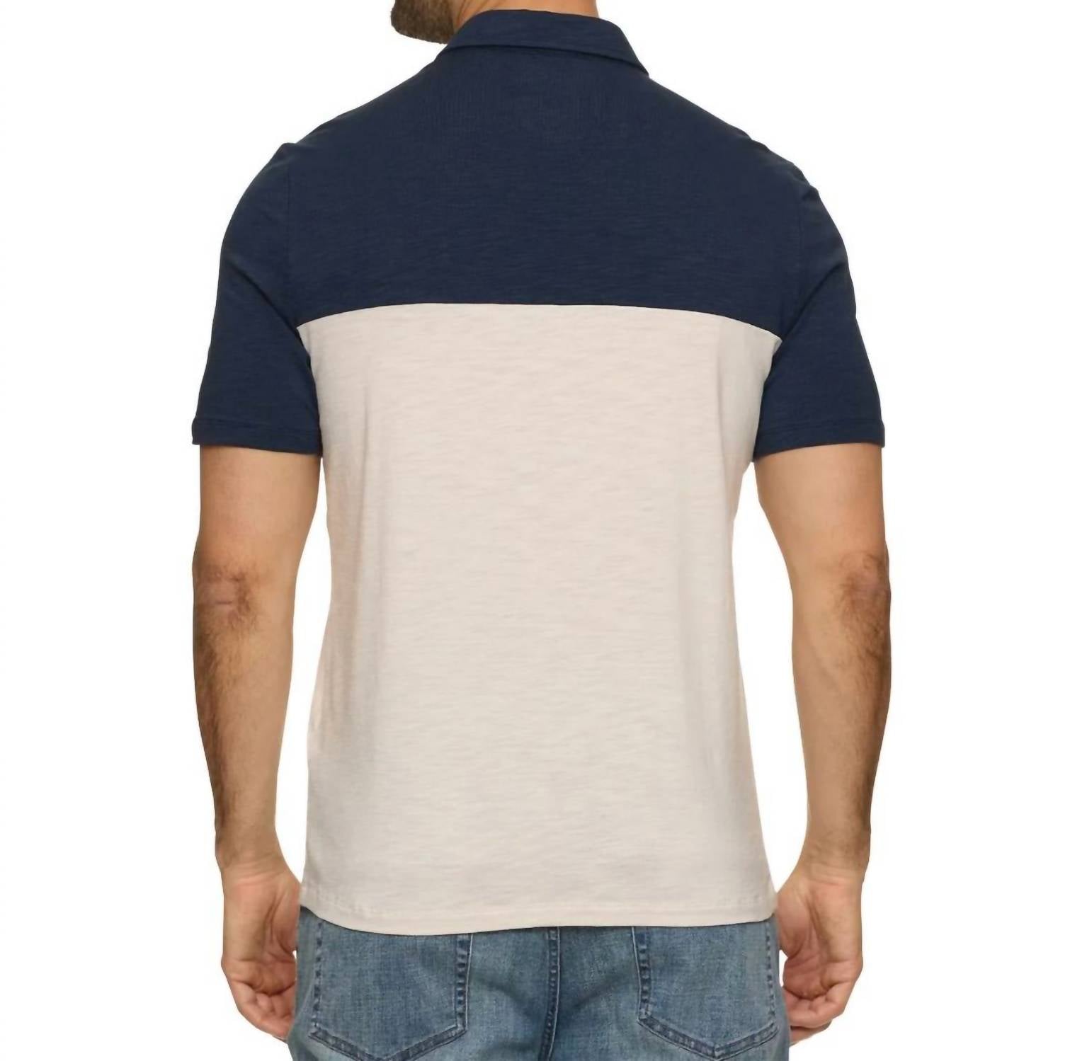 Flags & Anthem Ruskin Slub Polo in navy multi - men's shirt - detail view