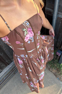 Mable - Floral Print Corset Midi Dress