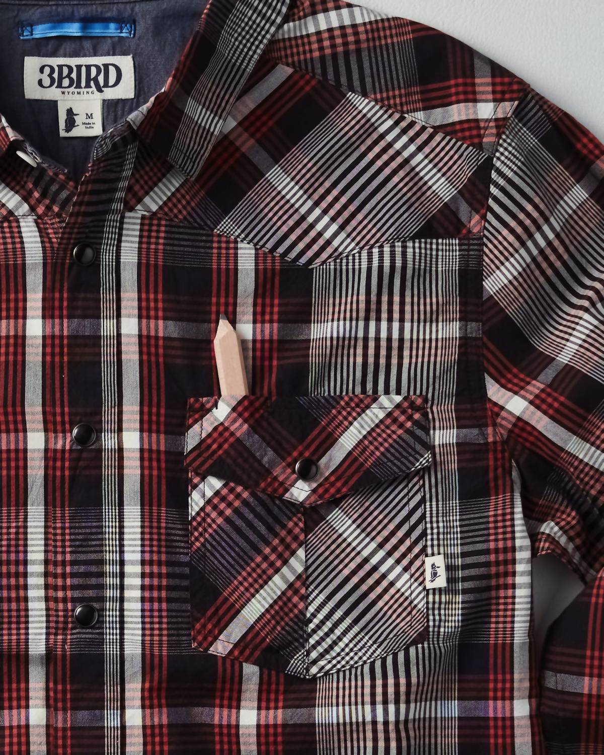 3BIRD Men's Ranchester Long Sleeve Shirt in black horizon plaid - men's shirt - alternate view