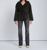 7 For All Mankind Faux Fur Wrap Coat in kangaroo - women's jacket - detail view
