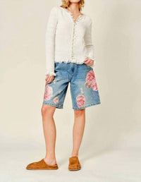 Aaron & Amber - Women's Flower Patch Bermuda Denim Shorts
