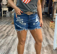 Judy Blue - Women's Mid-rise Tulip Hem Distressed Shorts