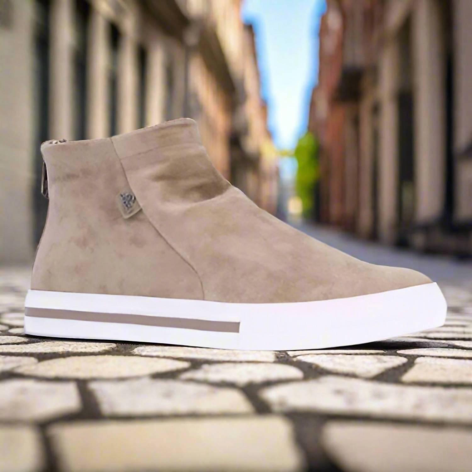 L'amour Des Pieds Women's Kaila Suede Bootie in taupe - women's shoe