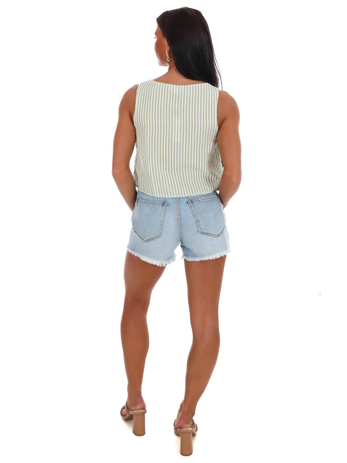 day + moon Sugar Stripe Bow Crop Top in avocado - women's shirt - detail view