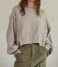 By Together Cropped Sweatshirt With Cuffed Sleeve in light taupe - women's top