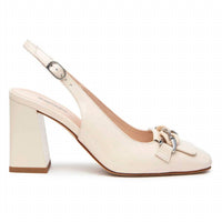 NeroGiardini Women's Patent Leather Heel in off white - women's heels - detail view