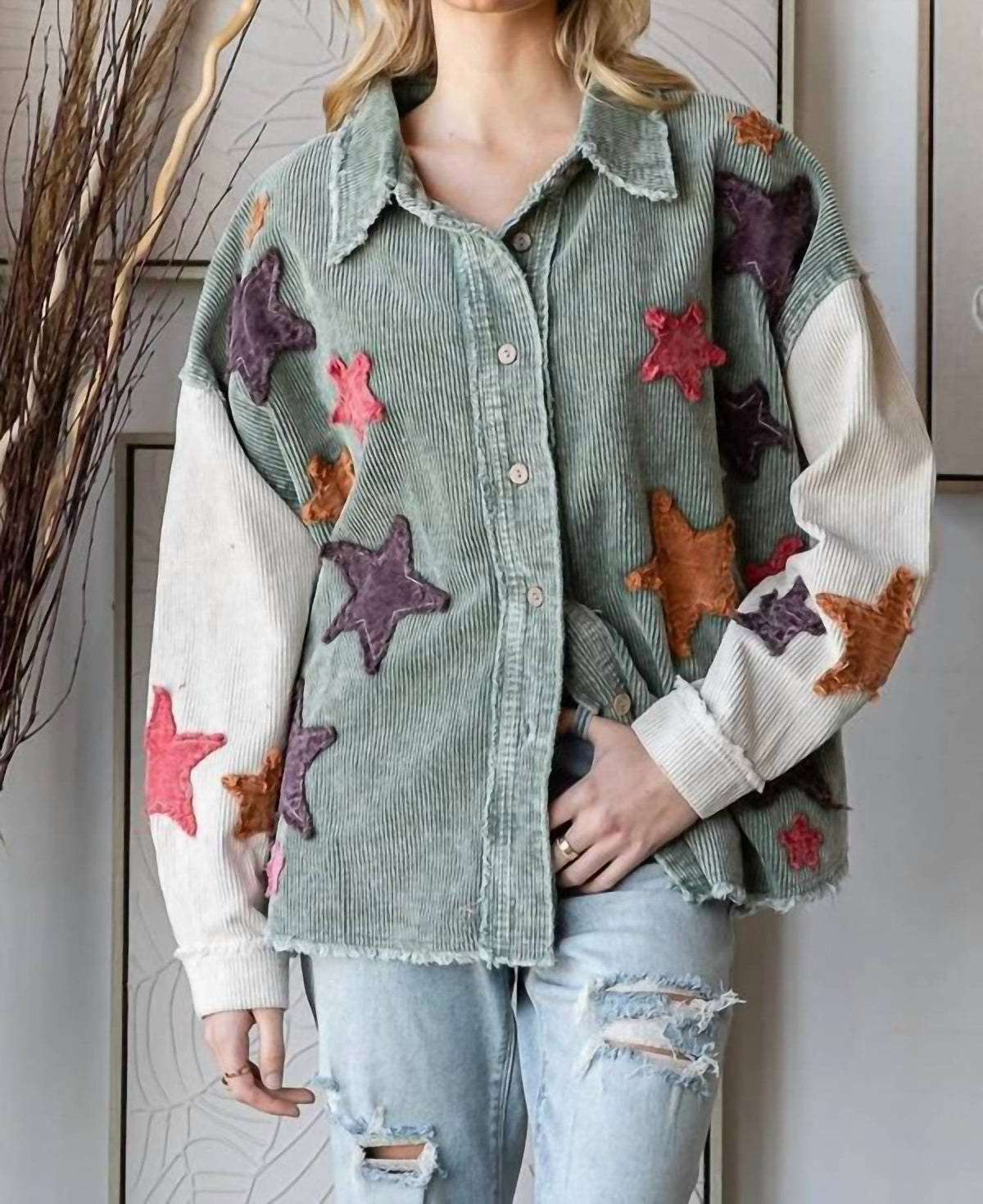 Oli & Hali - Washed Star Patch Corduroy Shacket