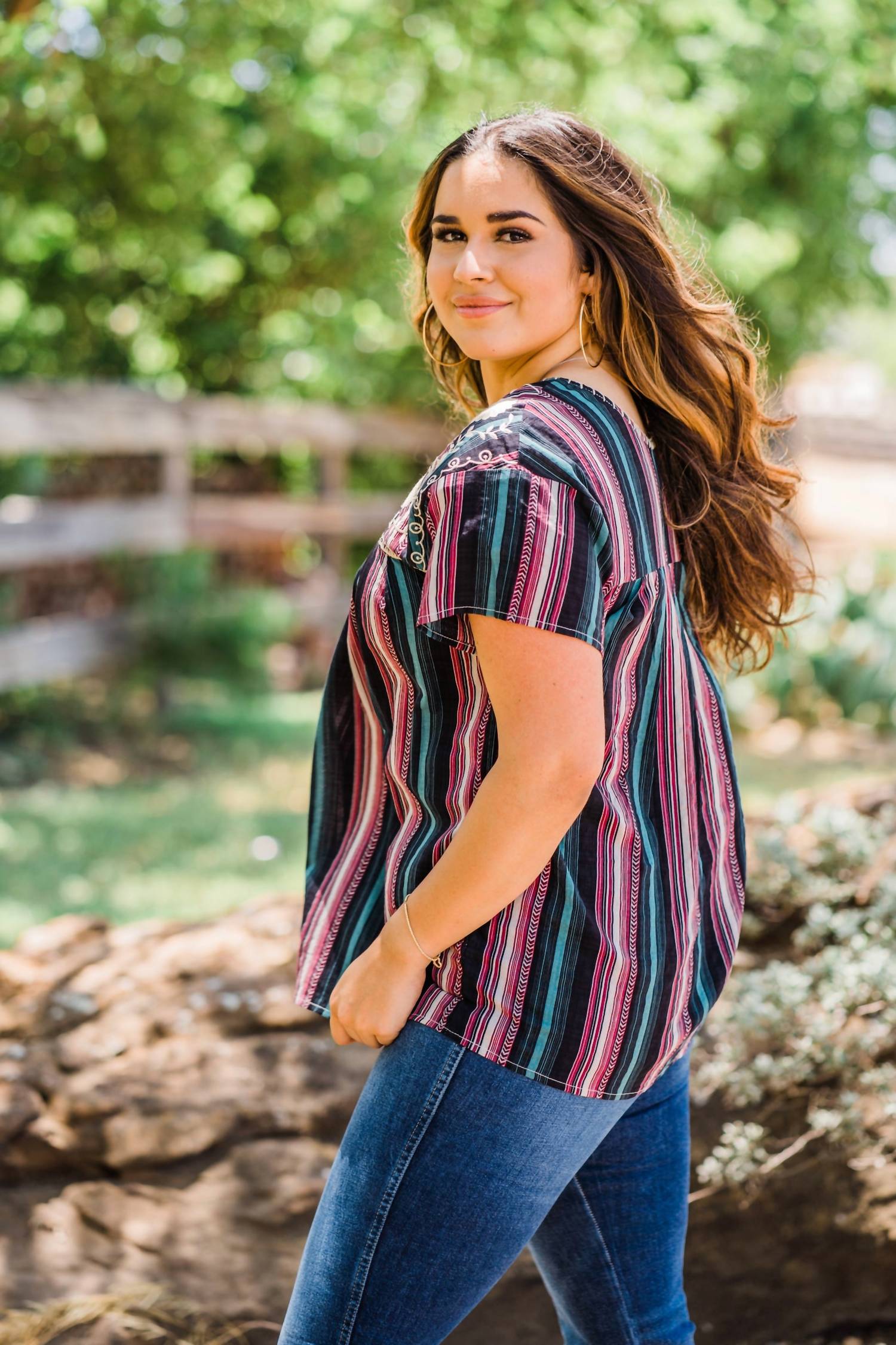 Layerz Clothing - Striped Embroidered Top
