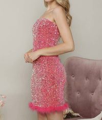 Peach Love - Belle Shimmering Sequin Body Mini Dress