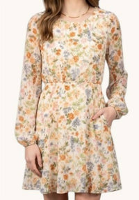 Sunday Edition - Round Neck Everyday Floral Long Sleeve Mini Dress