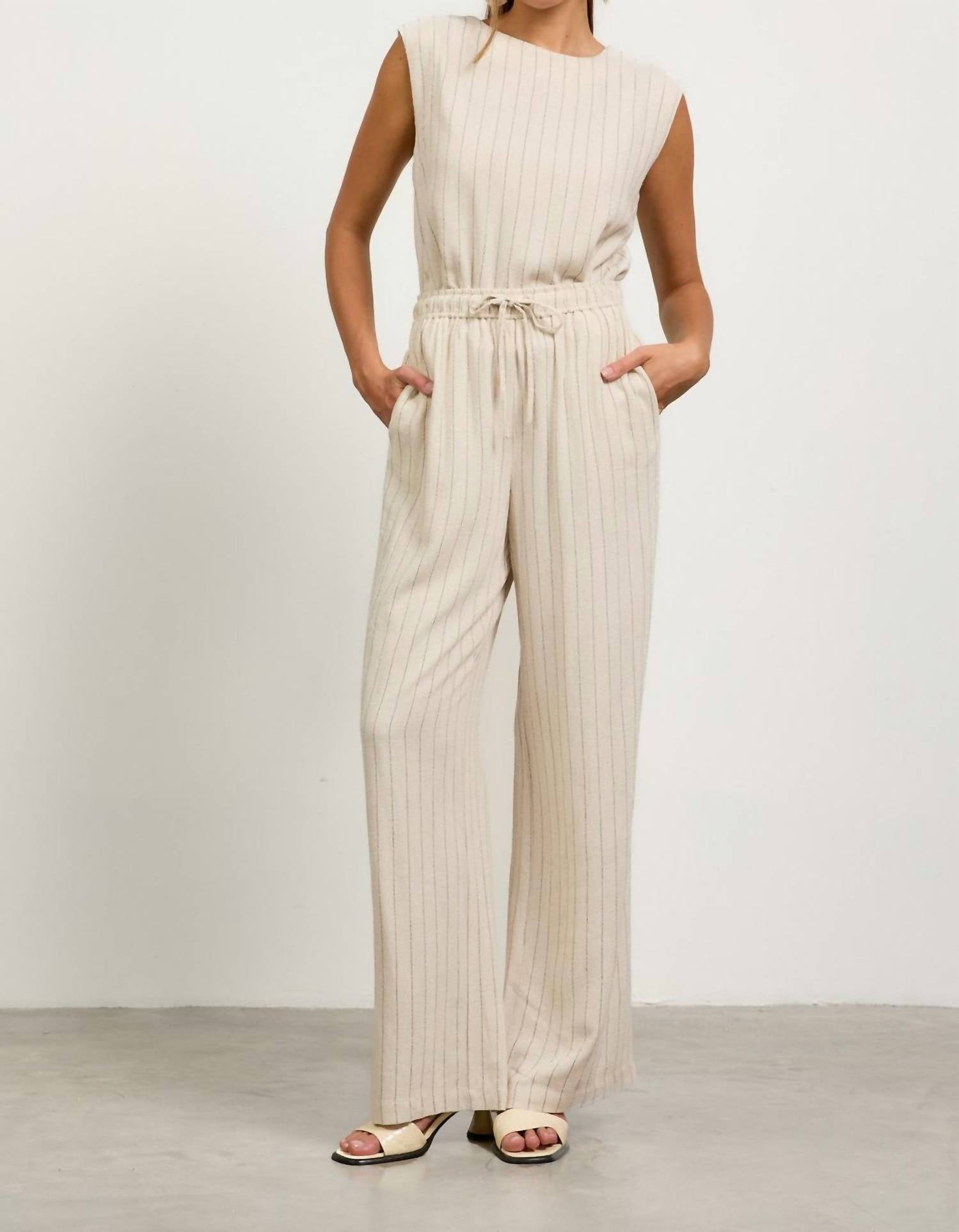 Skies Are Blue - Billie Linen Stripe Pull On Wide Leg Pants