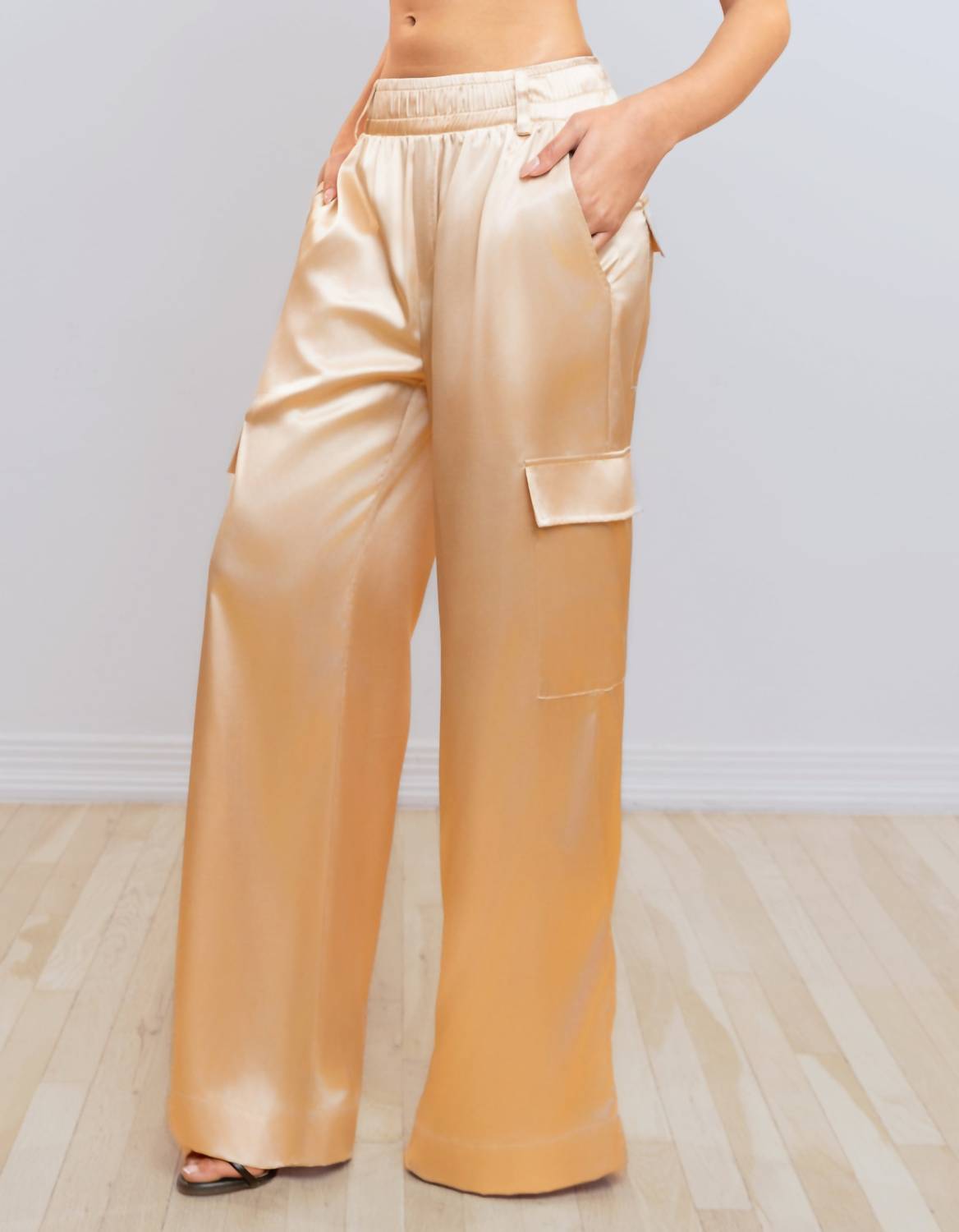 HEROINE SPORT Satin Cargo Pants in champagne - women's pants - detail view