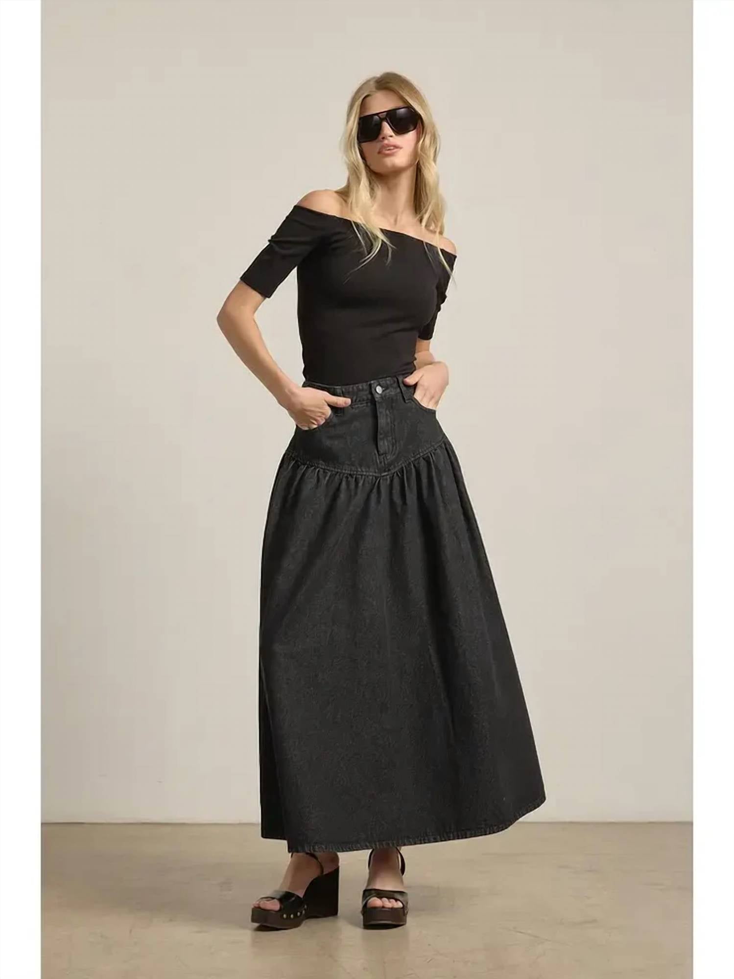 Raisonnel - Fitted Waist Denim Midi Skirt