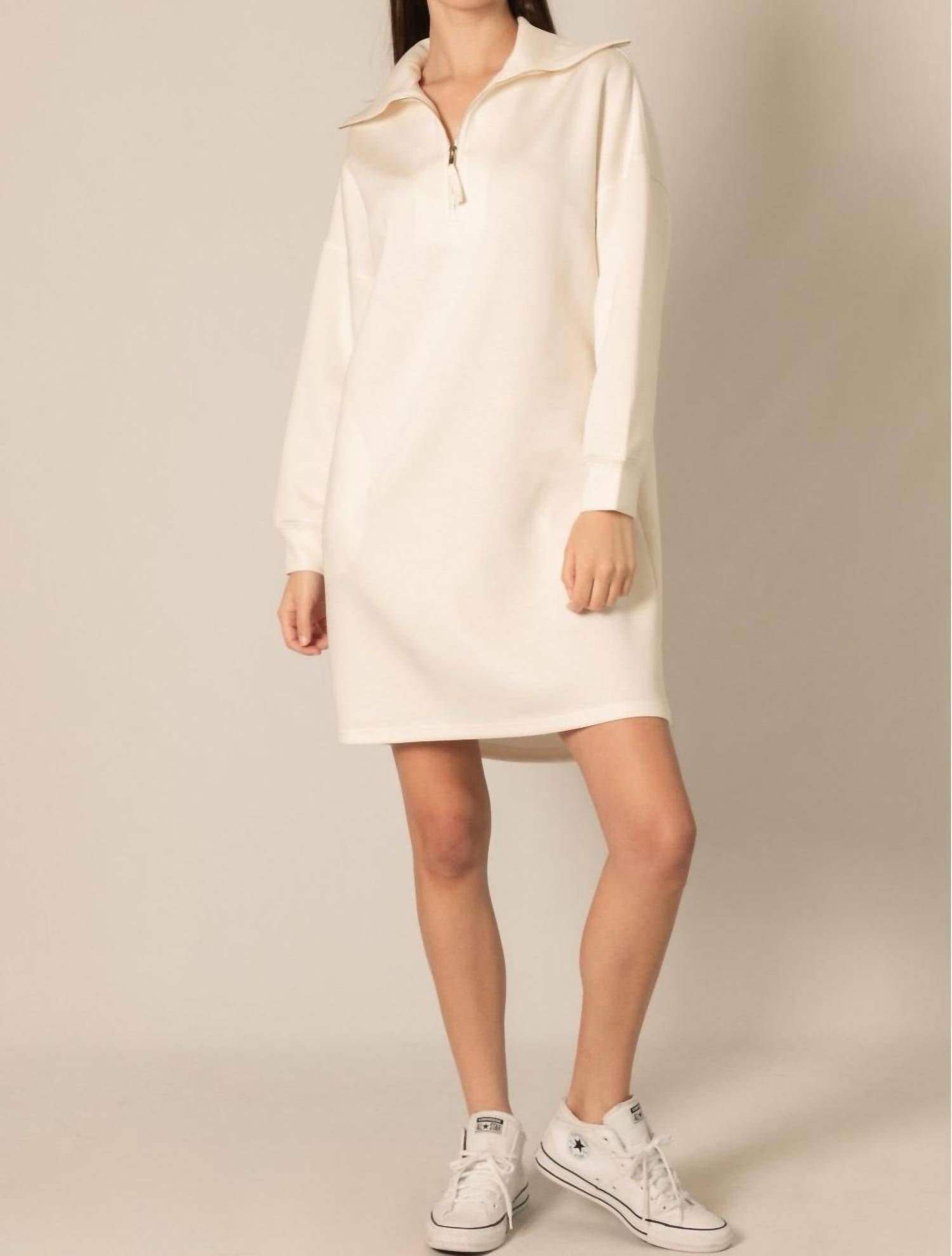P.CILL Quarter Zip Long Sleeve Dress in ivory - women's dress